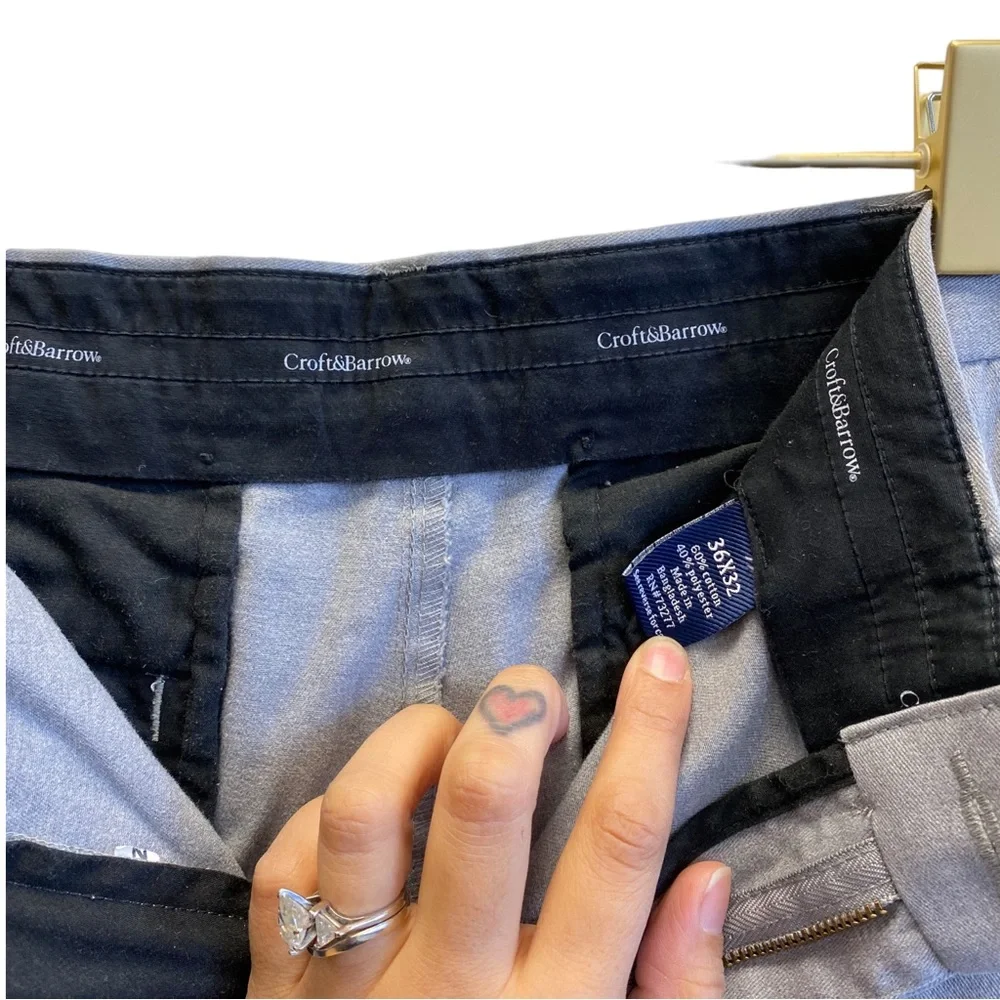 Croft & Barrow Mens Pants 36x32 Straight Leg‎ Light Blue Chambray Trousers 0009